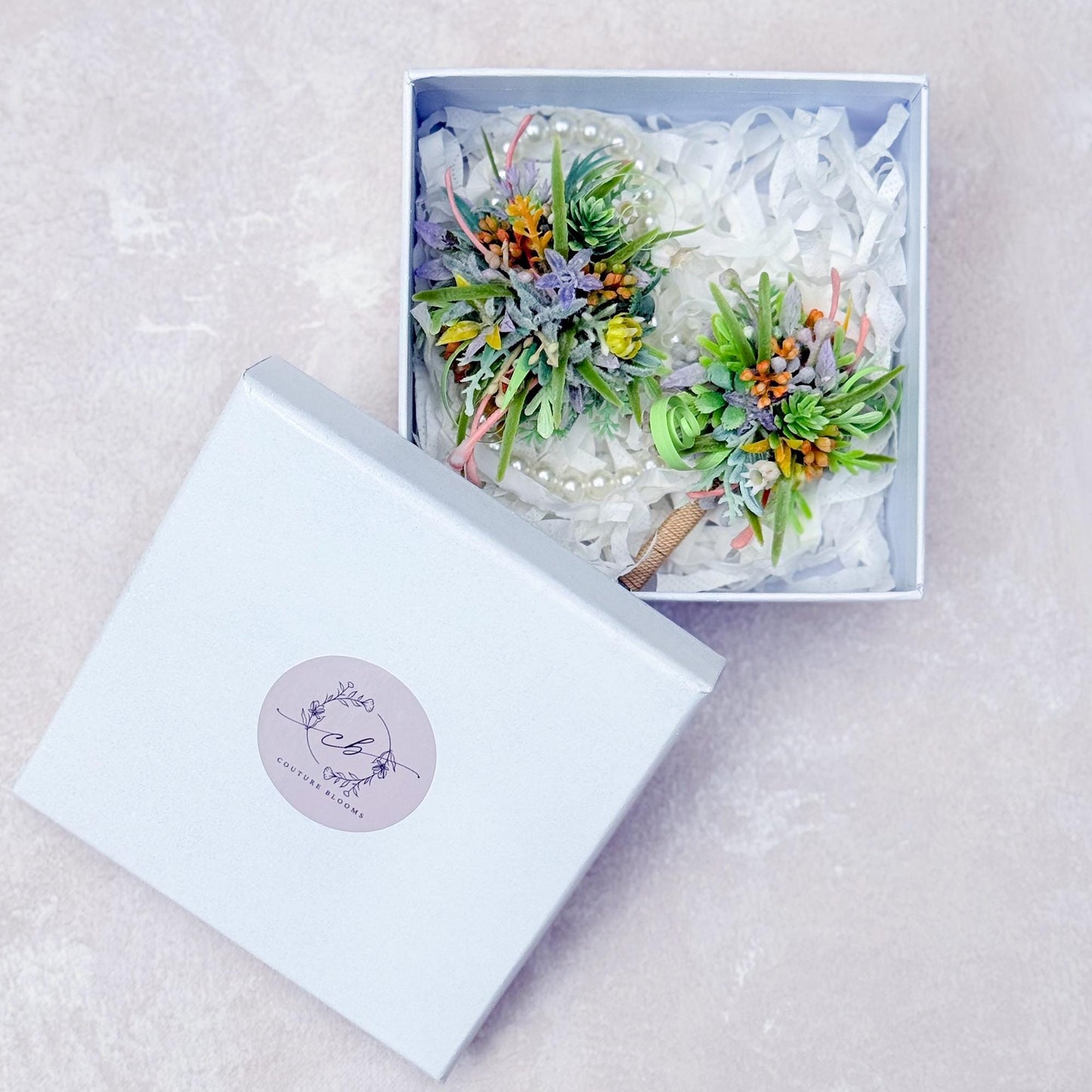 Dried Wildflower Pearl Bracelet - Back To School Gift, Wrist Corsage and Boutonniere Set, Dusty Green Sola, Gift For Mom,Bridal Accessories