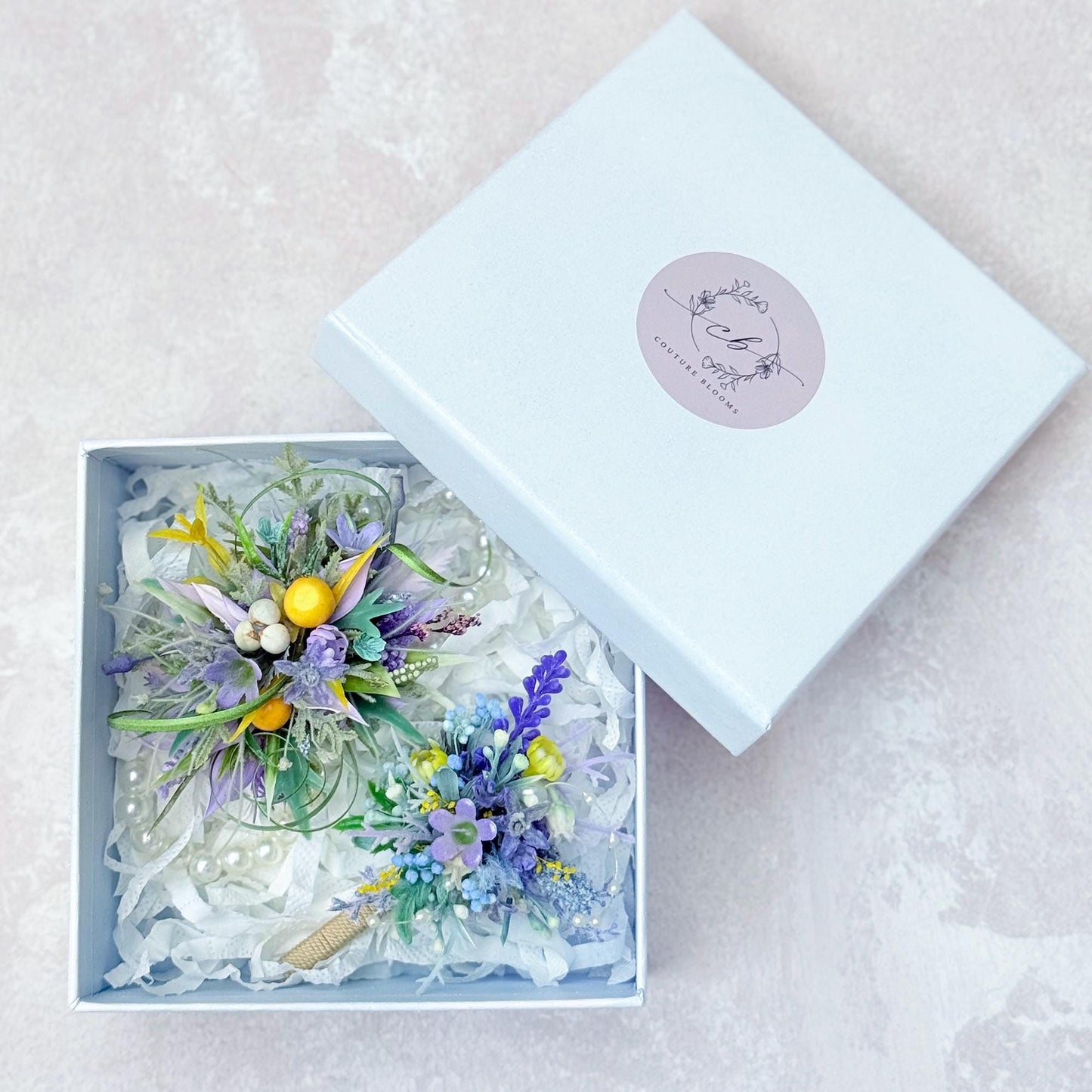 Dried Wildflower Lavender Pearl Bracelet - Rustic Wedding, Back To School Gift, Corsage and Boutonniere Set,Gift for Mom,Bridal Accessories