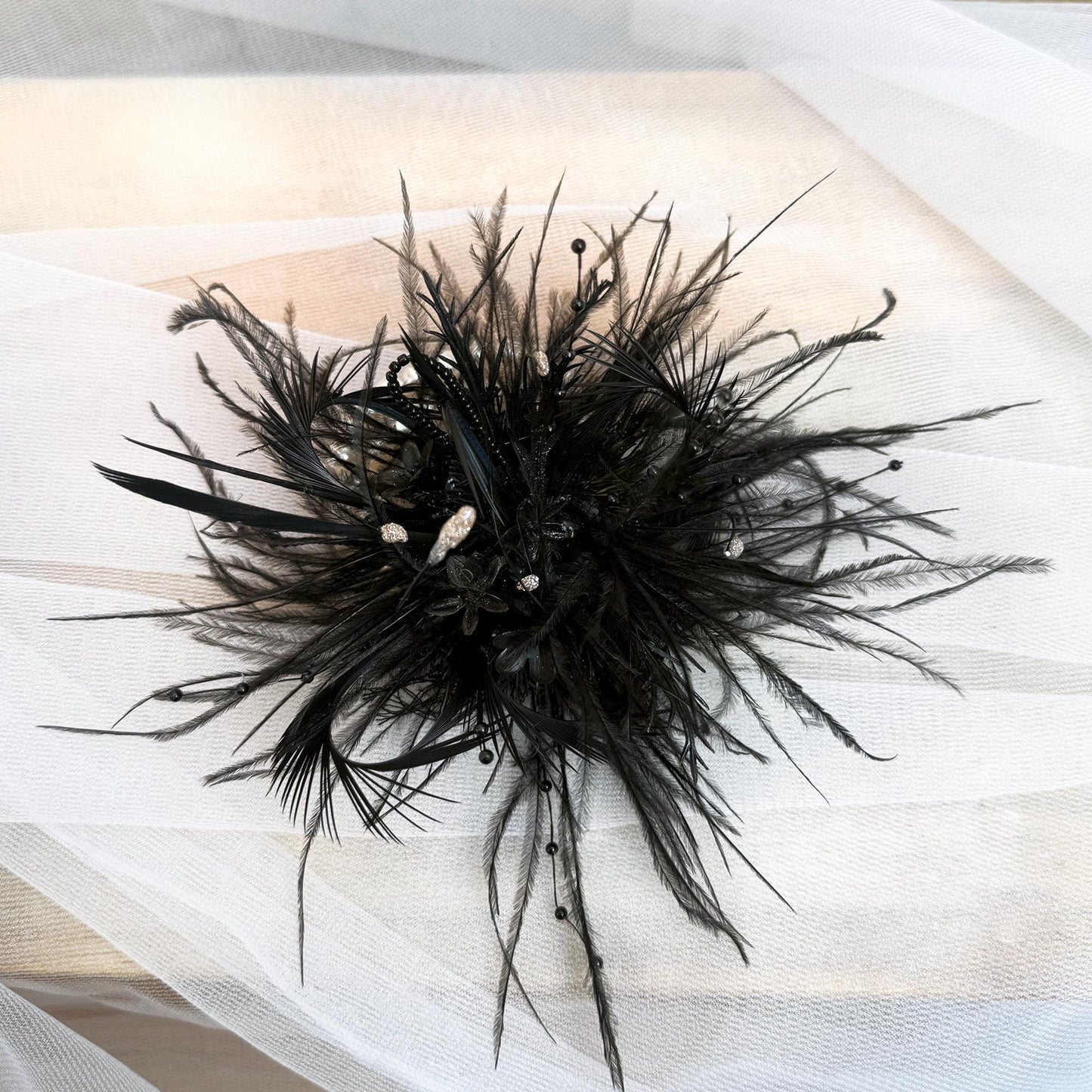 Black Feather Wrist Corsage Bracelet – Gothic Punk Funeral Boutonniere, Dark Alternative Fashion Accessory for Women, Goth Wedding or Prom