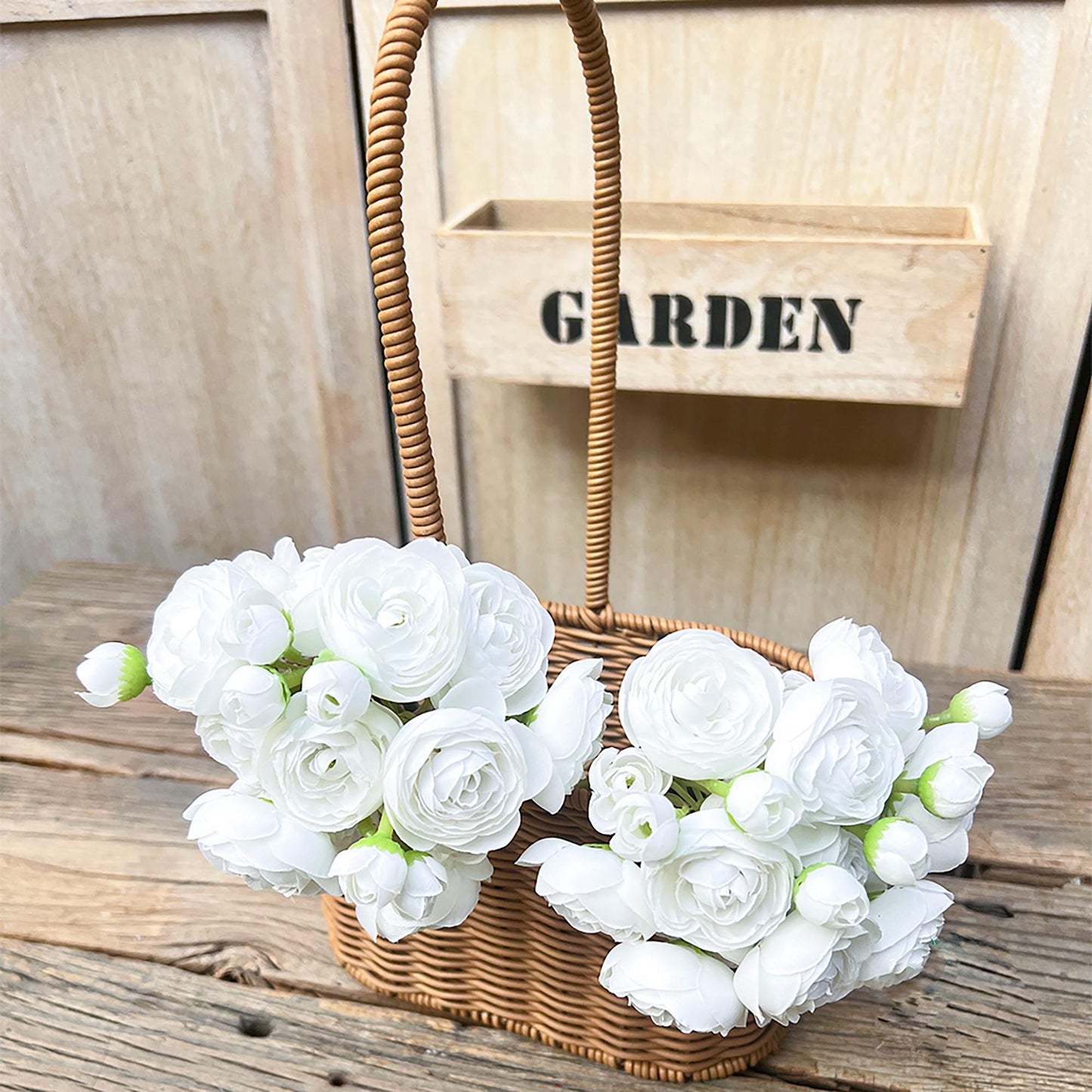 White Rose Stems – Faux Flower Bundle Perfect For DIY Wedding Bouquet, Wreath Design, Silk Ranunculus Centerpiece, Crafts & Arrangements