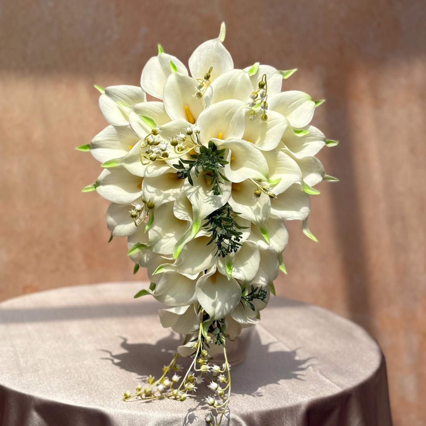 Cascade White Calla Lily Bridal Bouquet, Real Touch Green Tip Bridesmaid Bouquet, Beach Wedding Bouquet Gift, Bridal Accessories