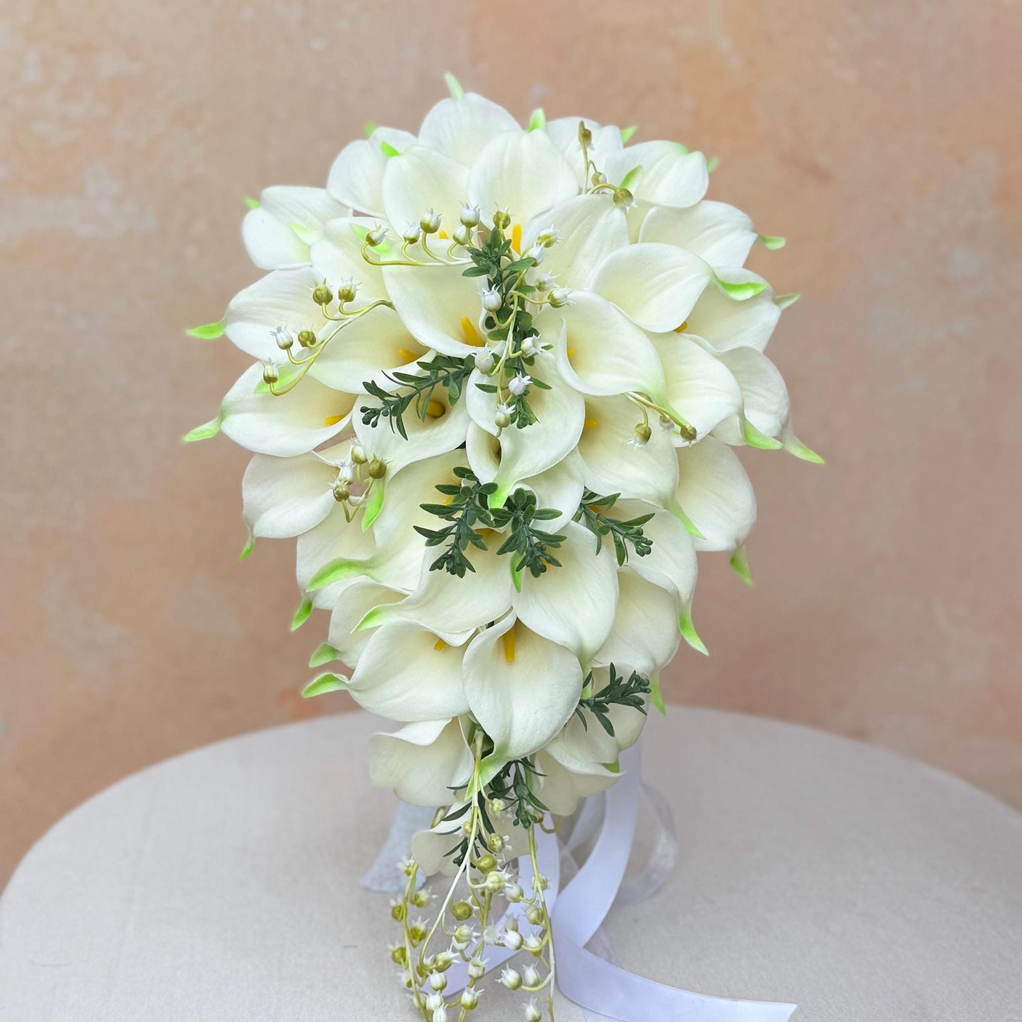 Cascade White Calla Lily Bridal Bouquet, Real Touch Green Tip Bridesmaid Bouquet, Beach Wedding Bouquet Gift, Bridal Accessories