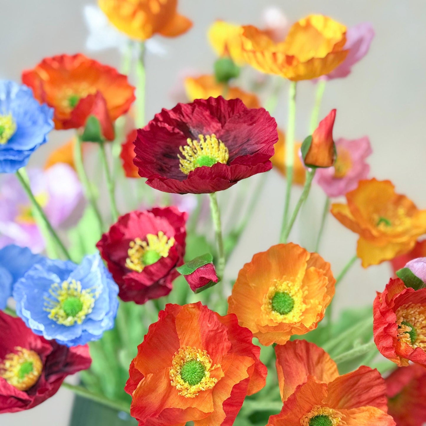 Orange Red Faux Poppy Flower - Silk Poppy Flower Stem, DIY Floral Arrangements, Wedding Centerpiece, Home Decor, Gift For Her,Flower Bouquet