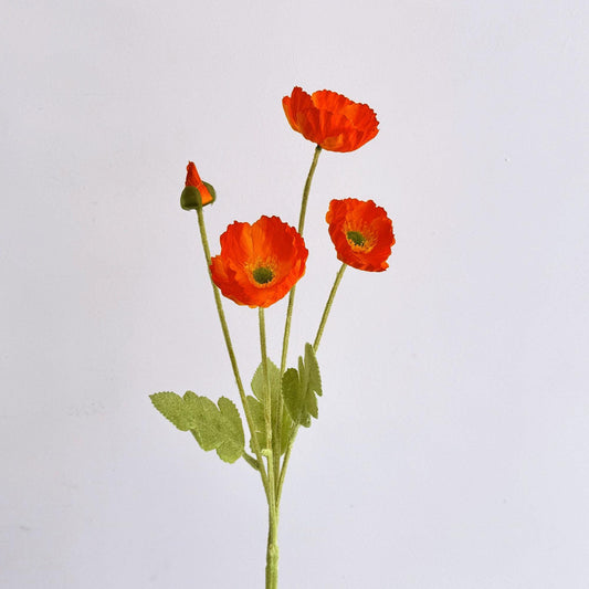 Orange Red Faux Poppy Flower - Silk Poppy Flower Stem, DIY Floral Arrangements, Wedding Centerpiece, Home Decor, Gift For Her,Flower Bouquet