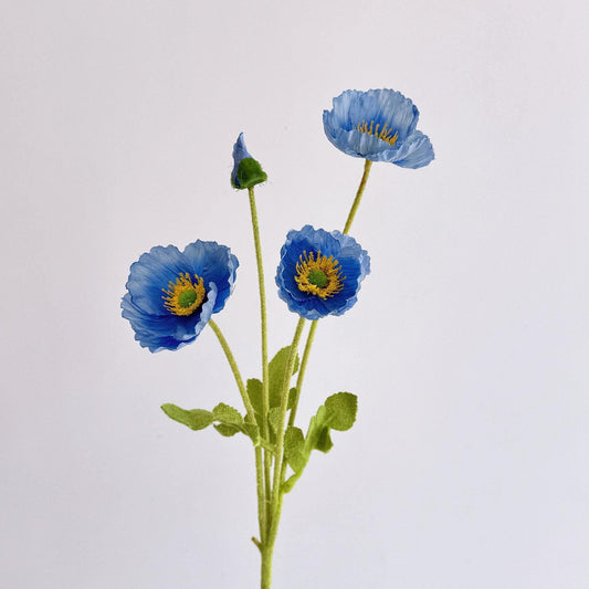 Blue Faux Poppy Flower - Silk Poppy Flower Stem, DIY Floral Arrangements, Wedding Centerpiece, Home Decor, Gift For Her, Flower Bouquet