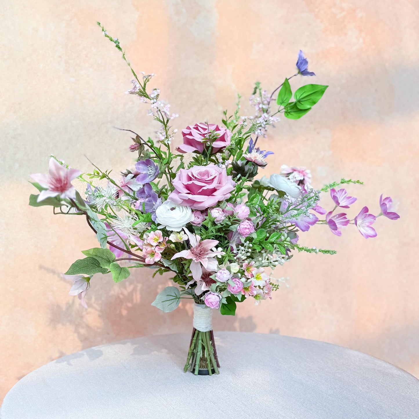 Large Lilac Wildflower Wedding Bouquet, Silk Purple Rose Flower Bridal Bouquet, Faux Flower Bouquet for Beach Garden Wedding, Home Decor