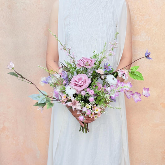 Large Lilac Wildflower Wedding Bouquet, Silk Purple Rose Flower Bridal Bouquet, Faux Flower Bouquet for Beach Garden Wedding, Home Decor