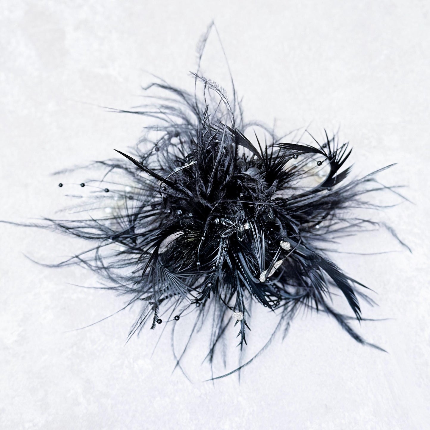 Black Feather Wrist Corsage Bracelet – Gothic Punk Funeral Boutonniere, Dark Alternative Fashion Accessory for Women, Goth Wedding or Prom