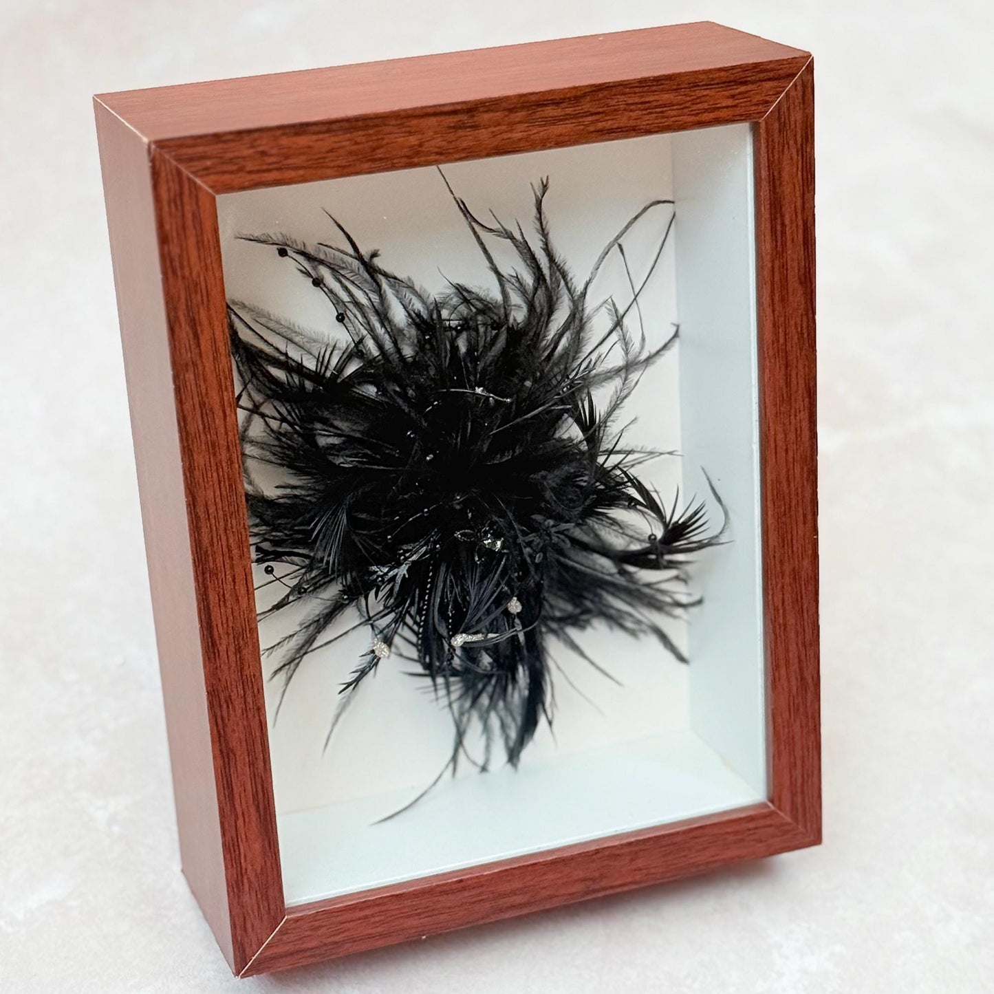 Black Feather Wrist Corsage Bracelet – Gothic Punk Funeral Boutonniere, Dark Alternative Fashion Accessory for Women, Goth Wedding or Prom