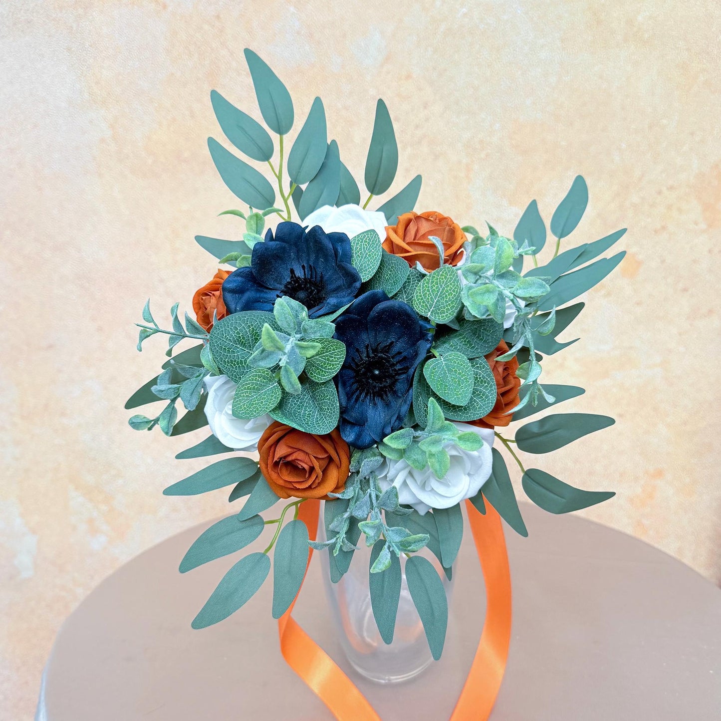 Mini Bouquet Prom Gift - Vintage Tan & White Rose, Navy Blue Anemone Rustic Bouquet - Prom Bouquet, Wildflower Bridesmaid Wedding Bouquet