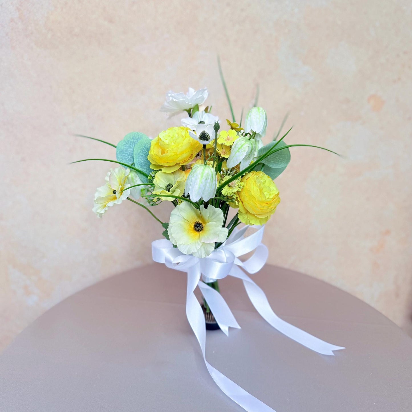 Mini Bouquet Prom Gift - Yellow Peony & Lantern Flower Bouquet, Rustic Baby’s Breath Eucalyptus Bouquet, Spring Peony Wedding Bouquet Gift