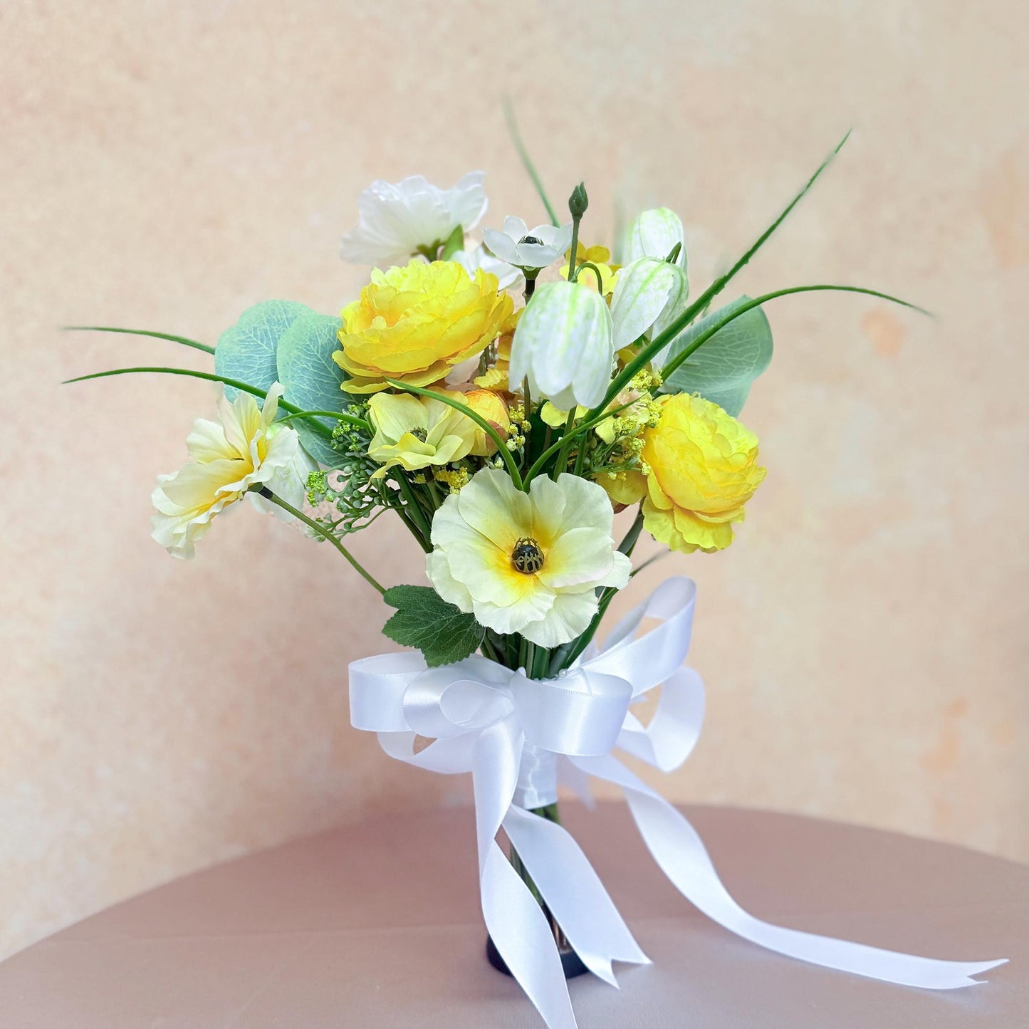 Mini Bouquet Prom Gift - Yellow Peony & Lantern Flower Bouquet, Rustic Baby’s Breath Eucalyptus Bouquet, Spring Peony Wedding Bouquet Gift