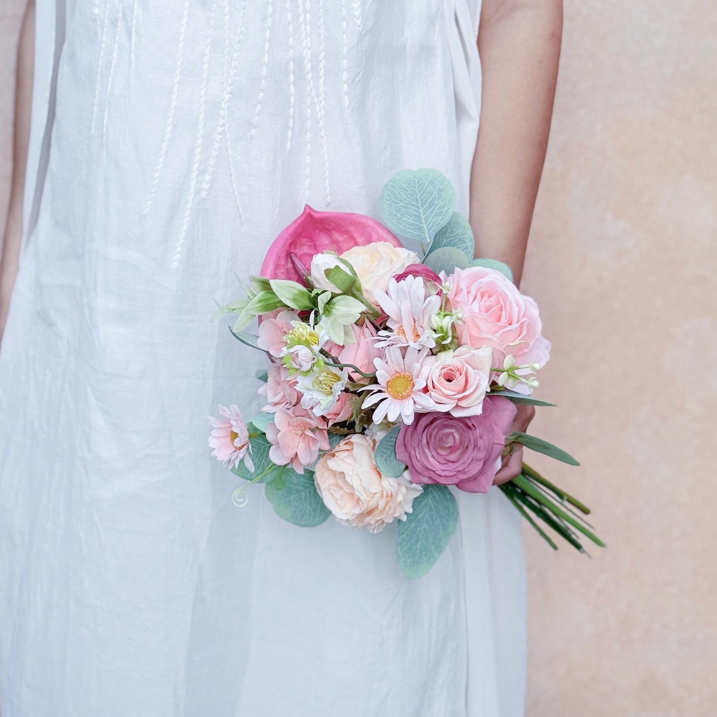 Pink & Purple Wildflower Mini Bouquet: Rustic Wedding, Prom Gift, Daisy Rose Camellia Peony Flower