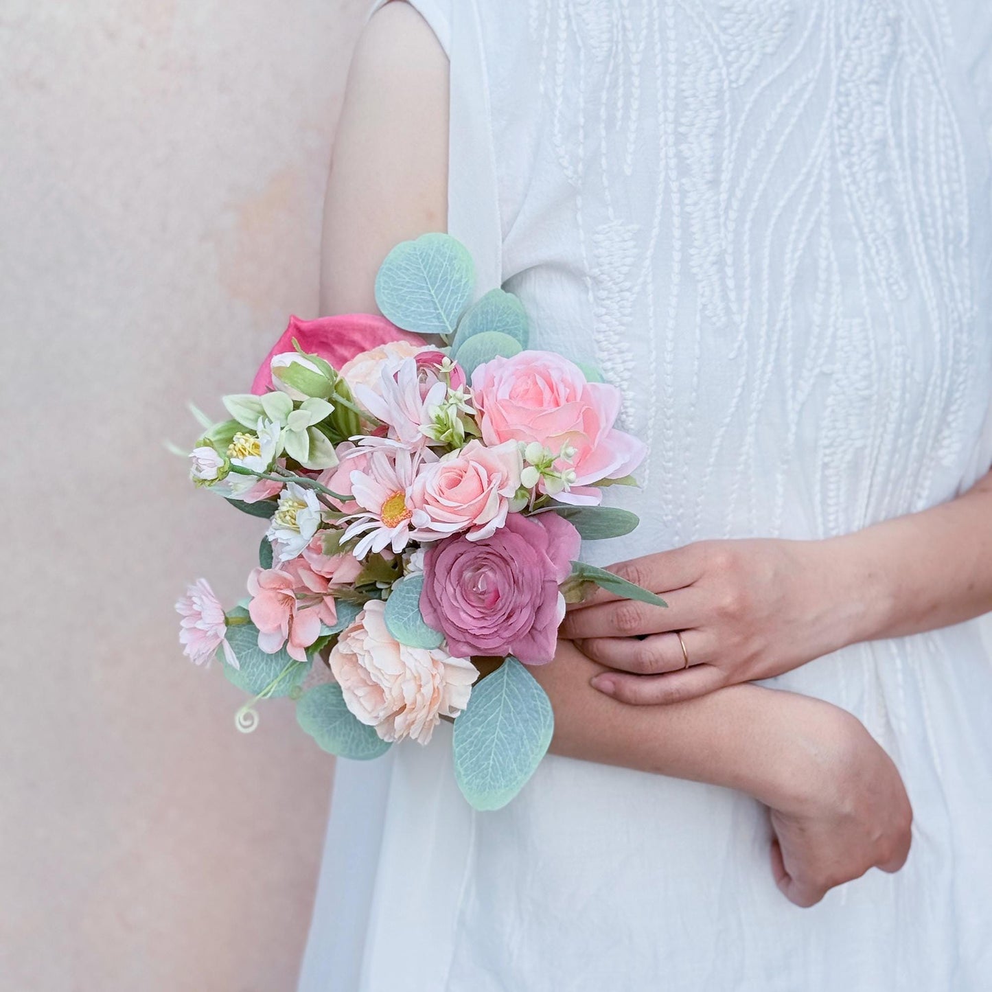 Pink & Purple Wildflower Mini Bouquet: Rustic Wedding, Prom Gift, Daisy Rose Camellia Peony Flower
