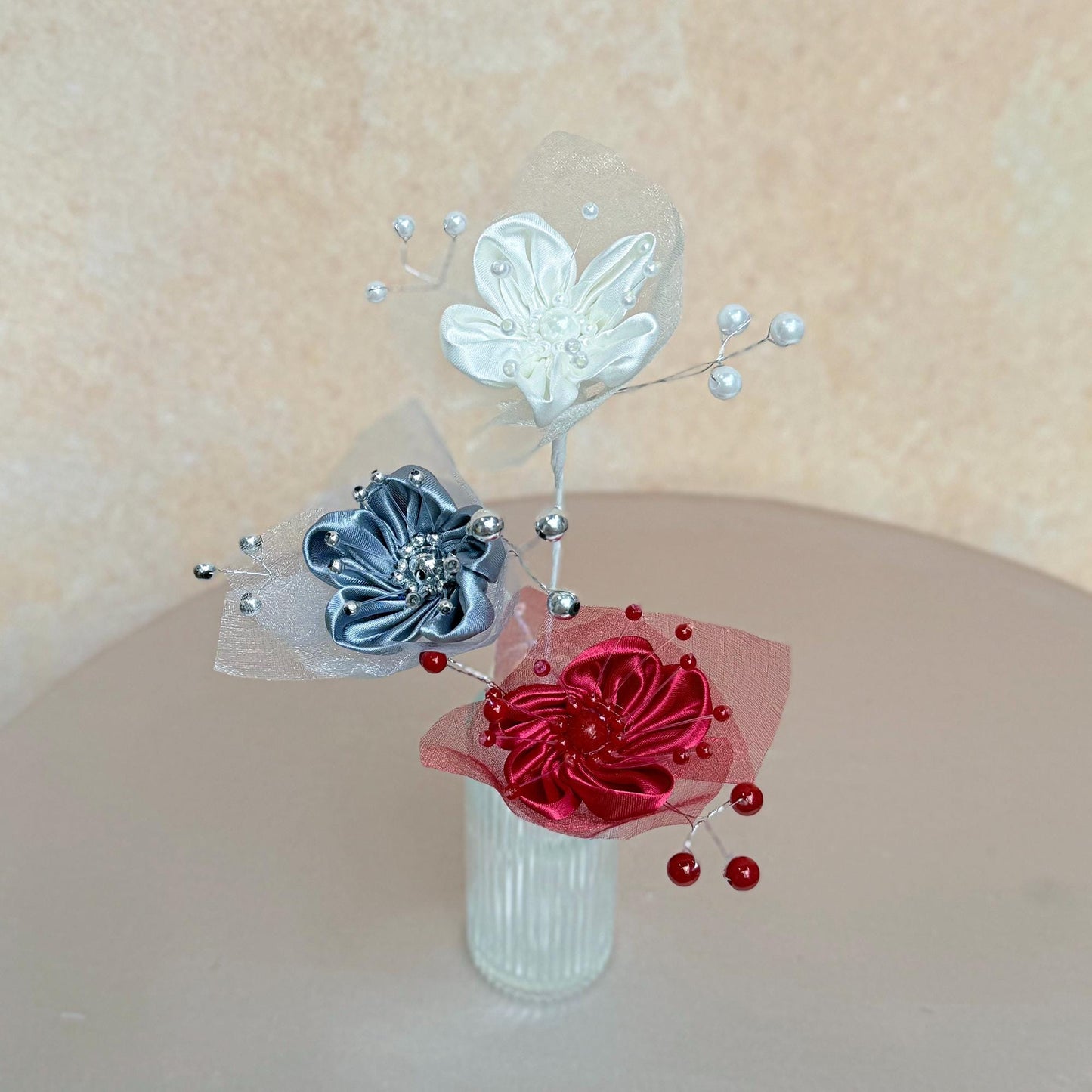 25pcs Pearl Ribbon Rose Flower, Full Handmade Ribbon Rose Flower, Craft of Unique Wedding Bouquet Idea,Bridal Bridesmaid Gift Accessories