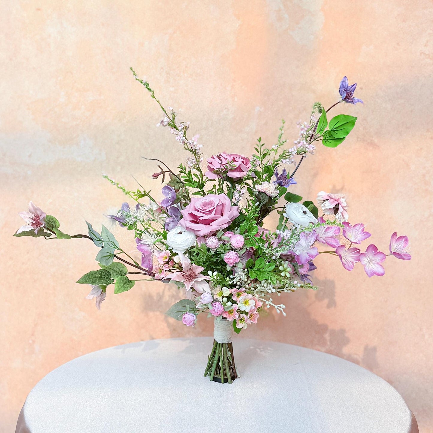 Large Lilac Wildflower Wedding Bouquet, Silk Purple Rose Flower Bridal Bouquet, Faux Flower Bouquet for Beach Garden Wedding, Home Decor