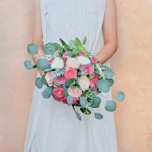 Dusty Rose Wedding Bouquet: Blush Pink & Ivory Silk Flowers, Rustic Bridal Bouquet Bridesmaid