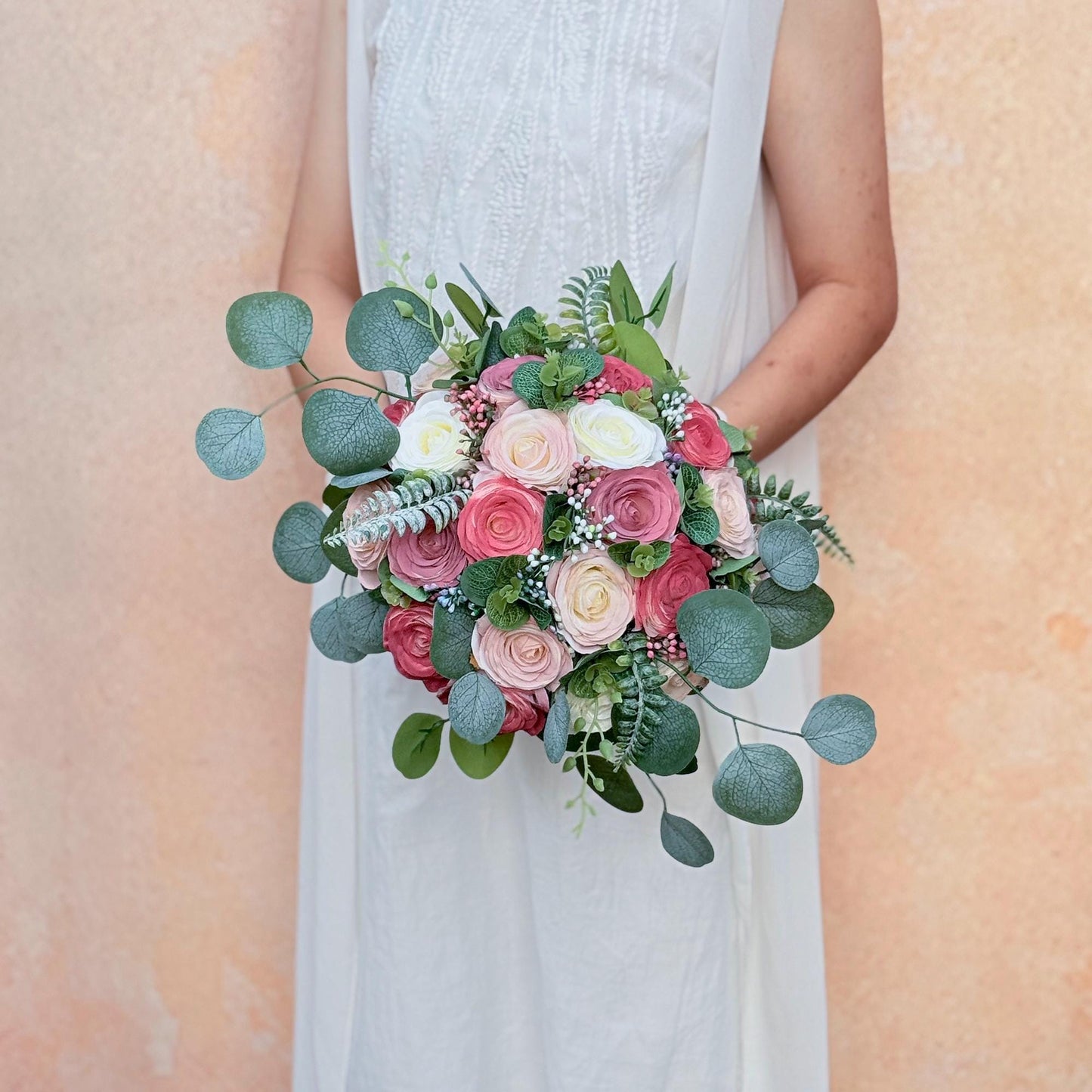 Dusty Rose Wedding Bouquet: Blush Pink & Ivory Silk Flowers, Rustic Bridal Bouquet Bridesmaid