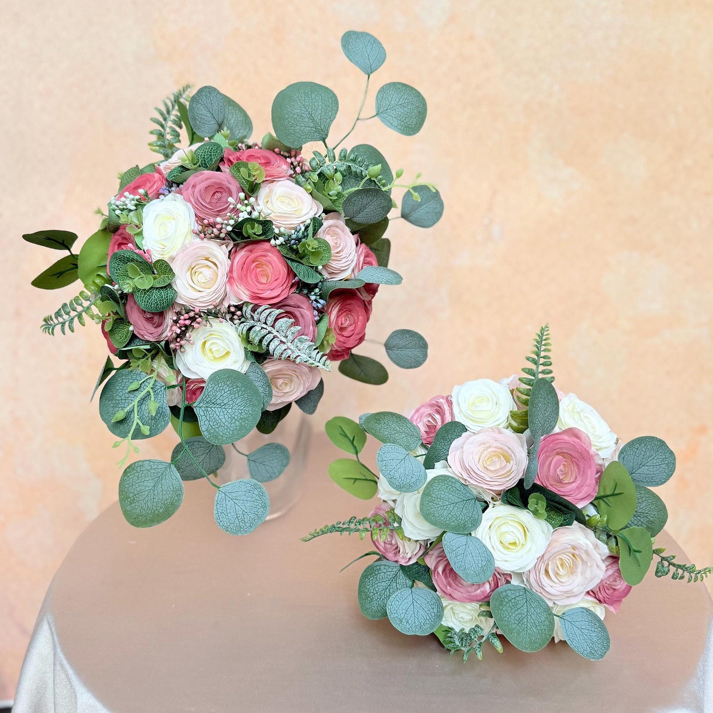 Dusty Rose Wedding Bouquet: Blush Pink & Ivory Silk Flowers, Rustic Bridal Bouquet Bridesmaid