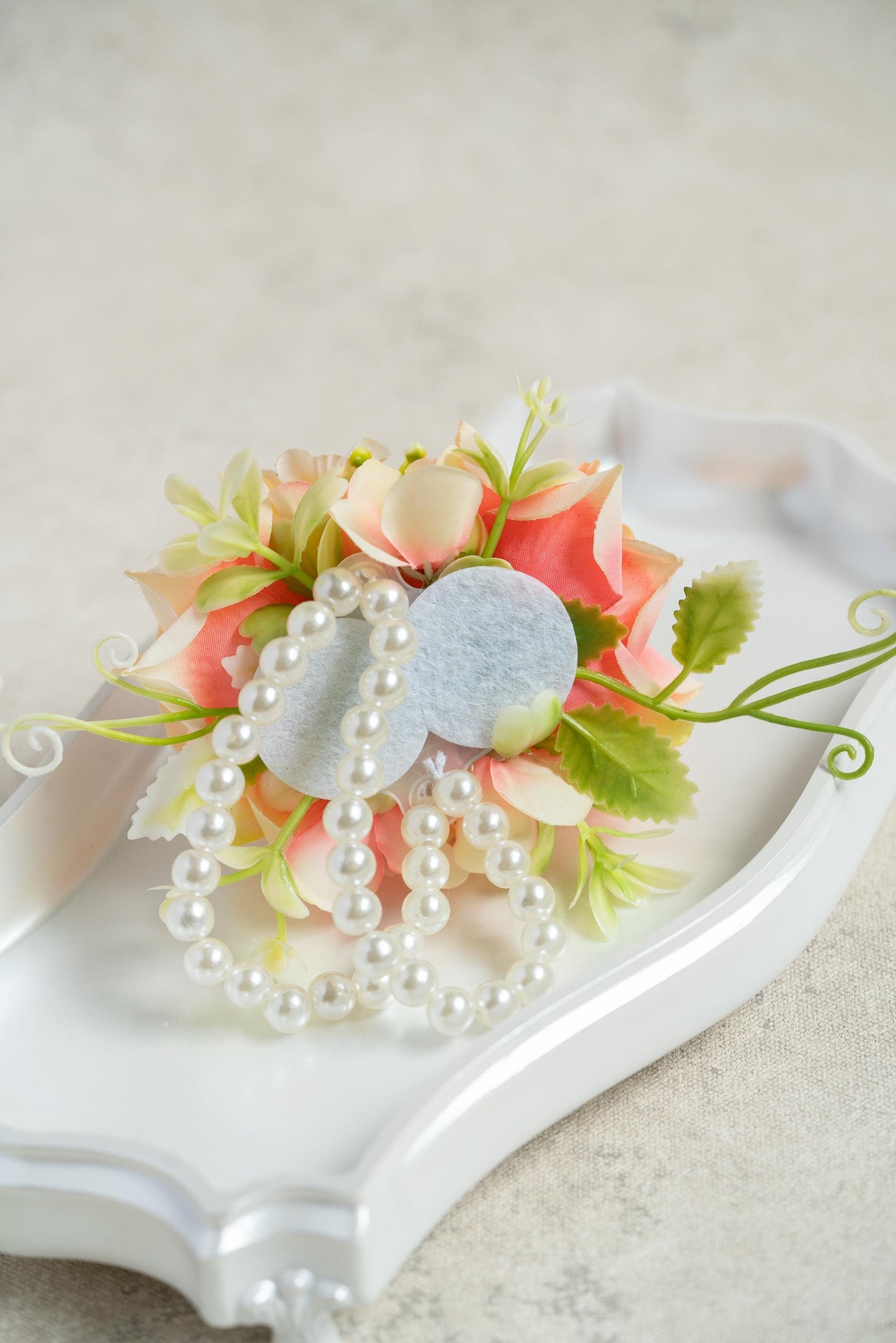 Peach Rose Wrist Corsage: Silk Wedding Accessories with Pearls, Prom Corsage, Bridal Shower Gift