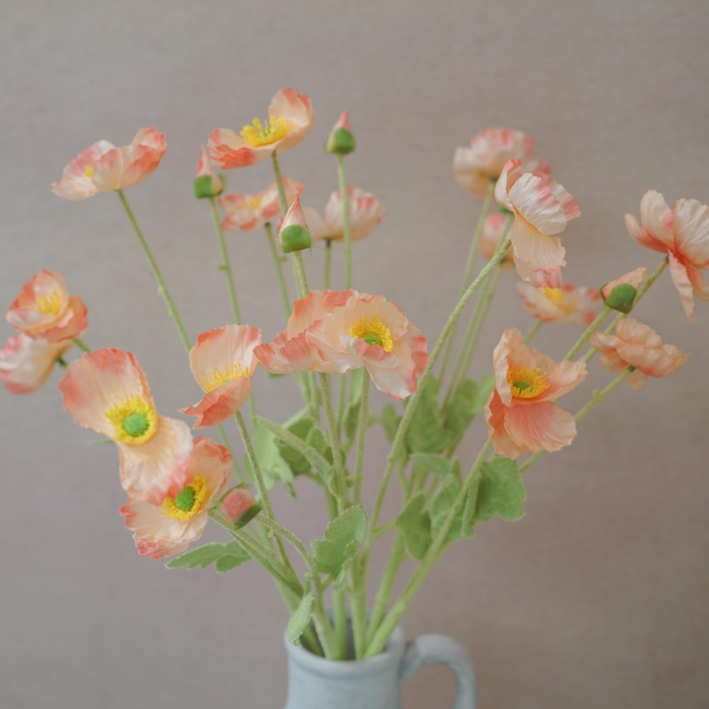 Salmon Faux Poppy Flower - Silk Poppy Flower Stem, DIY Floral Arrangements, Wedding Centerpiece, Home Decor, Gift For Her,Flower Bouquet