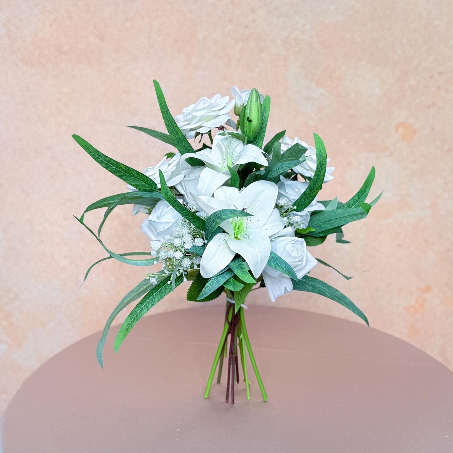 Mini Bouquet Prom Gift - Rustic White Lily Rose Prom Bouquet, White Prom Bouquet, White Bridesmaid Bouquet, Wedding Bouquet, Small Bouquet