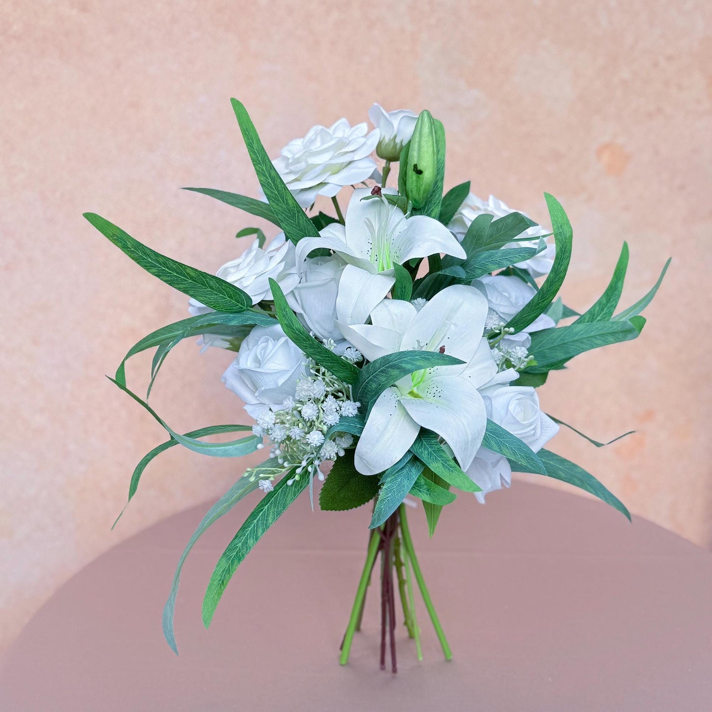 Mini Bouquet Prom Gift - Rustic White Lily Rose Prom Bouquet, White Prom Bouquet, White Bridesmaid Bouquet, Wedding Bouquet, Small Bouquet