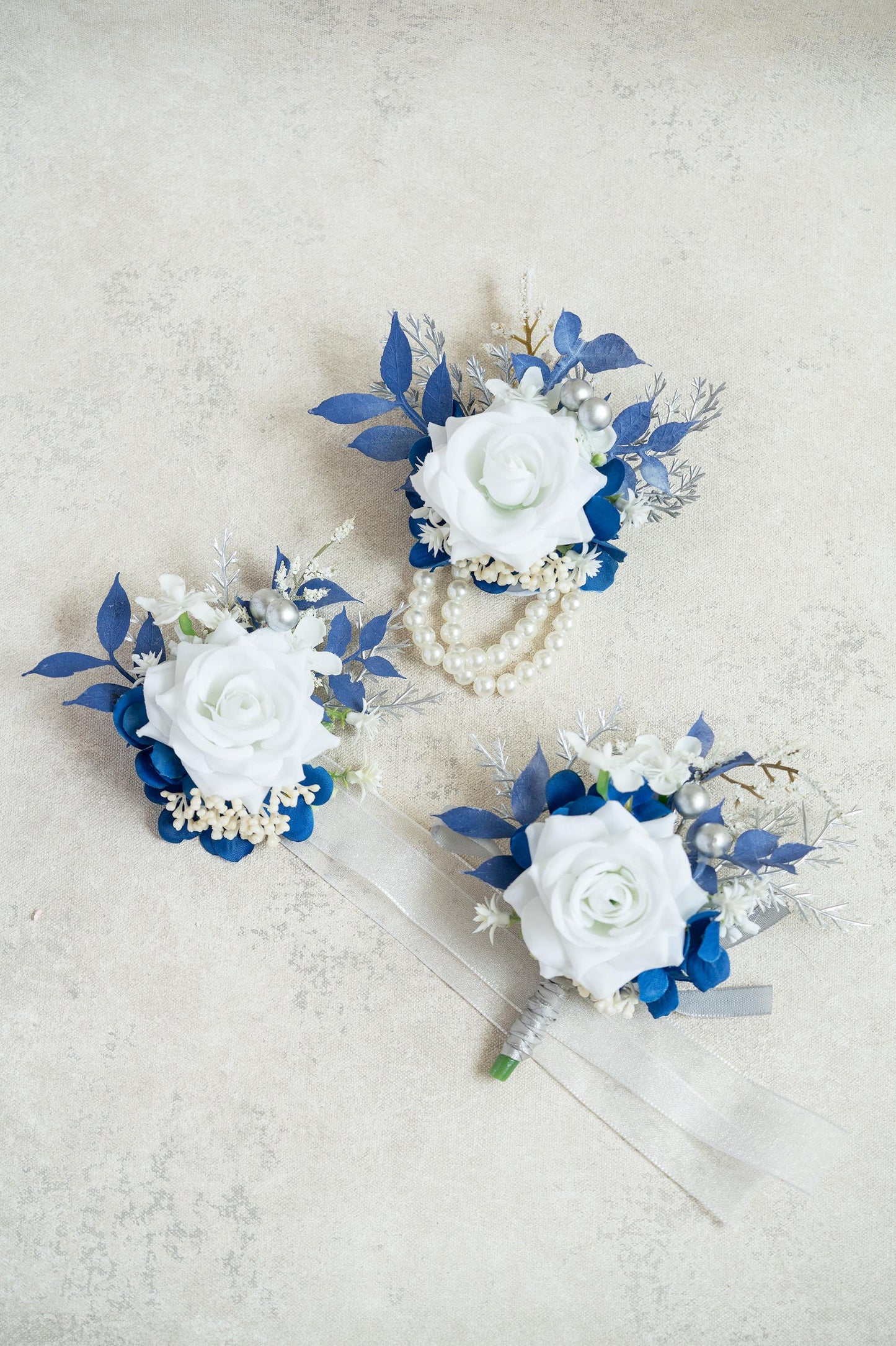 White Rose Pearl Corsage - Blue Eucalyptus Mom Bracelet, Bridesmaid Gift, Prom Boutonniere, Elegant Winter Wedding Bridal Accessories