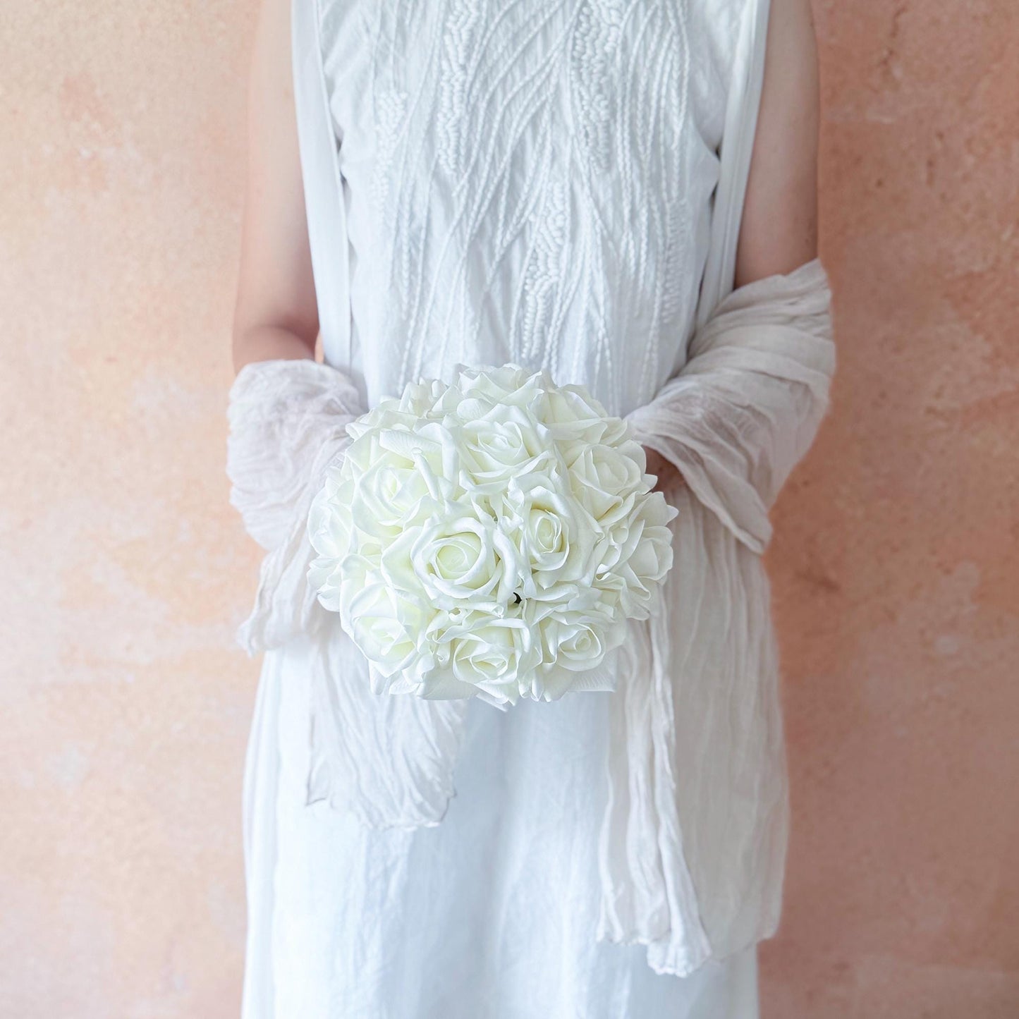 Simple Round Ivory White Rose Bridesmaid bouquet, Rose Prom bouquet gift for her bride shower, bridal accessories