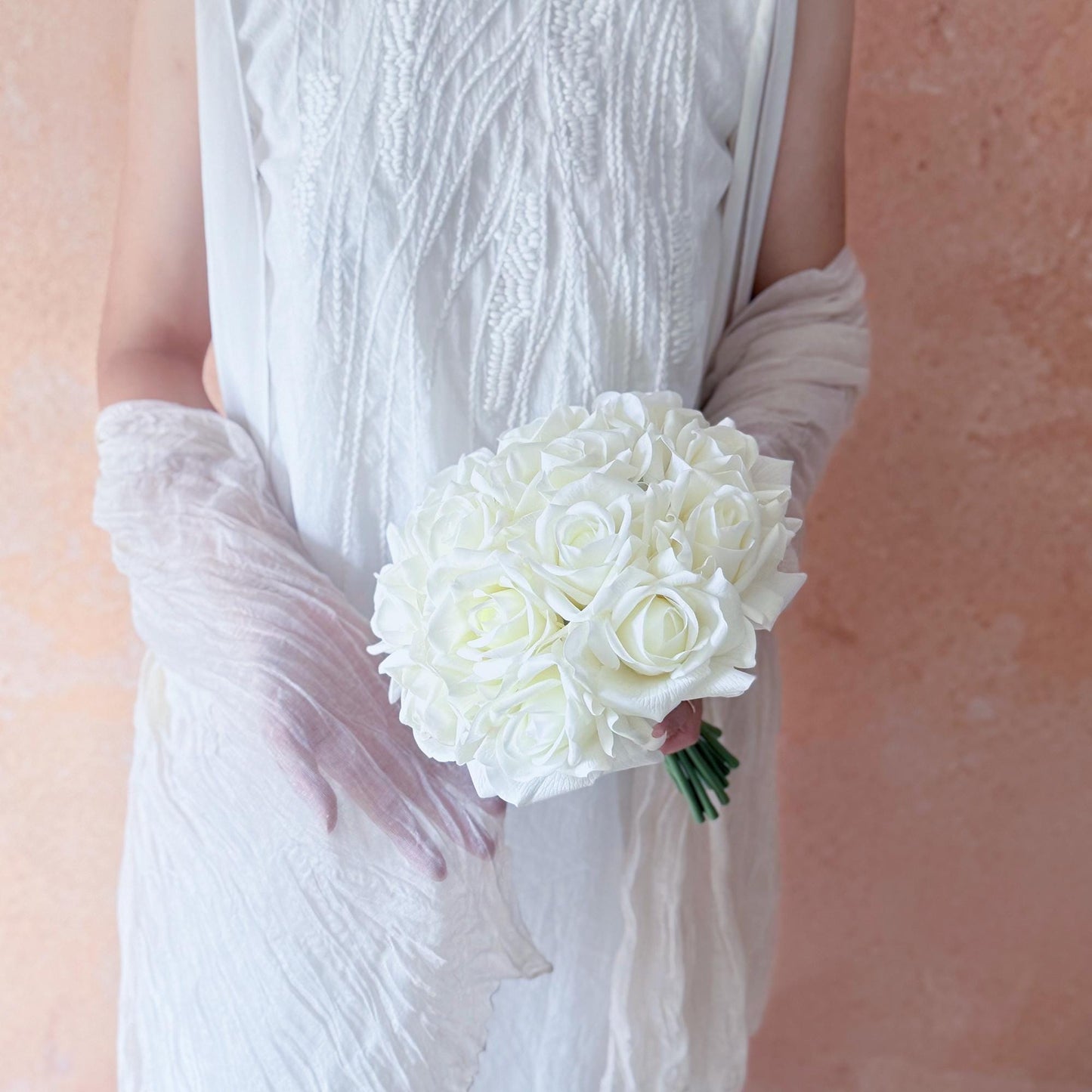 Simple Round Ivory White Rose Bridesmaid bouquet, Rose Prom bouquet gift for her bride shower, bridal accessories