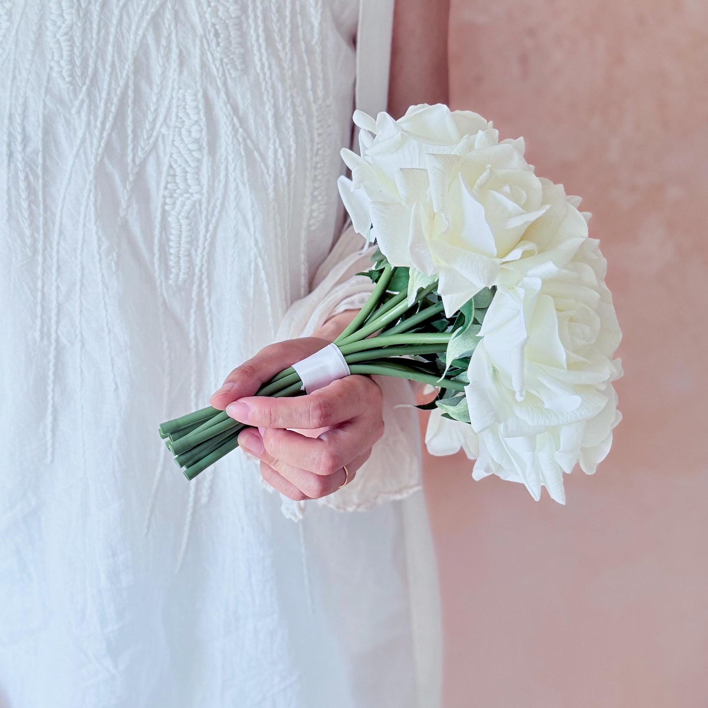Simple Round Ivory White Rose Bridesmaid bouquet, Rose Prom bouquet gift for her bride shower, bridal accessories