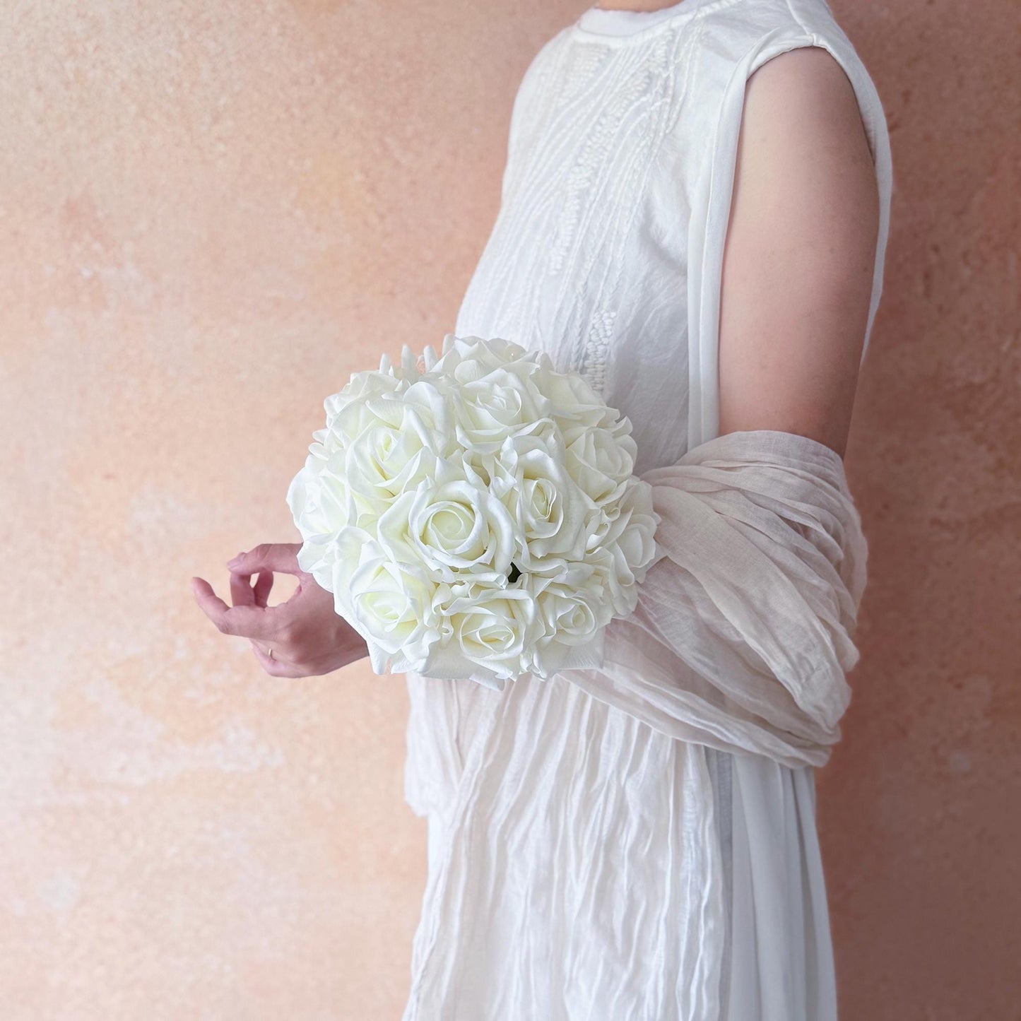 Simple Round Ivory White Rose Bridesmaid bouquet, Rose Prom bouquet gift for her bride shower, bridal accessories