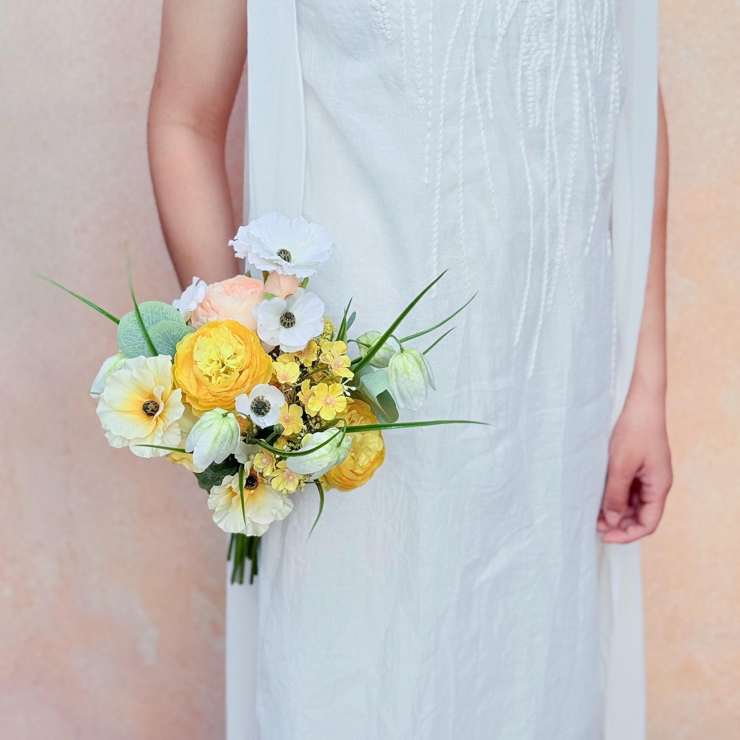 Mini Bouquet Prom Gift - Yellow Peony & Lantern Flower Bouquet, Rustic Baby’s Breath Eucalyptus Bouquet, Spring Peony Wedding Bouquet Gift