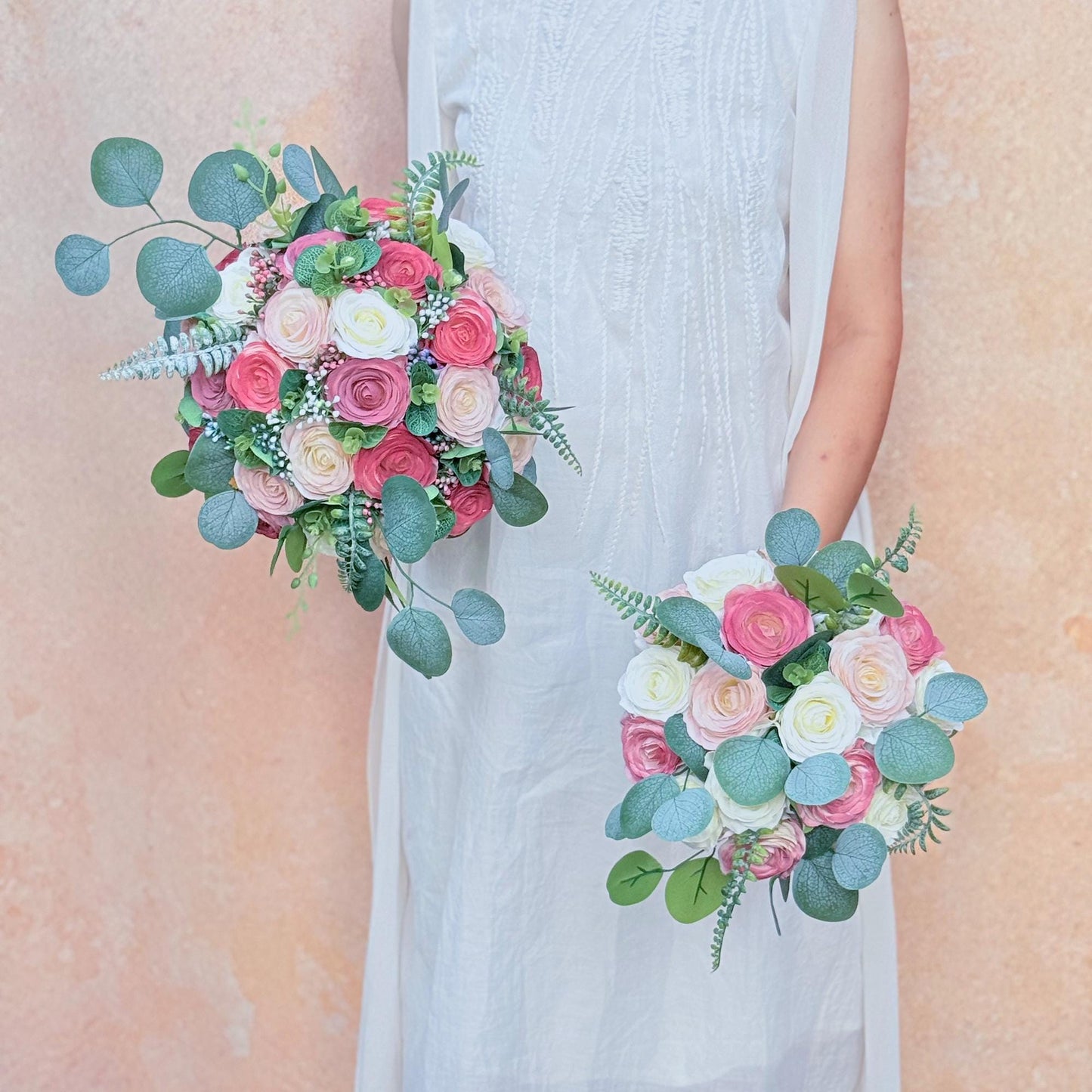 Dusty Rose Wedding Bouquet: Blush Pink & Ivory Silk Flowers, Rustic Bridal Bouquet Bridesmaid