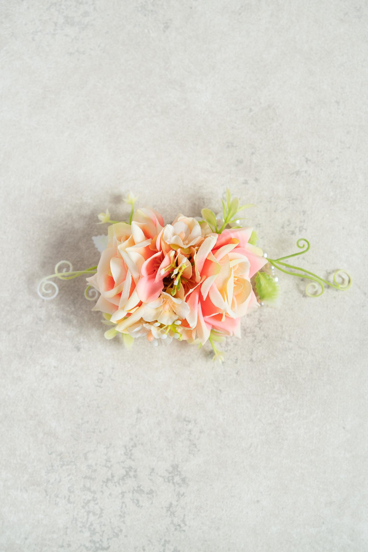 Peach Rose Wrist Corsage: Silk Wedding Accessories with Pearls, Prom Corsage, Bridal Shower Gift