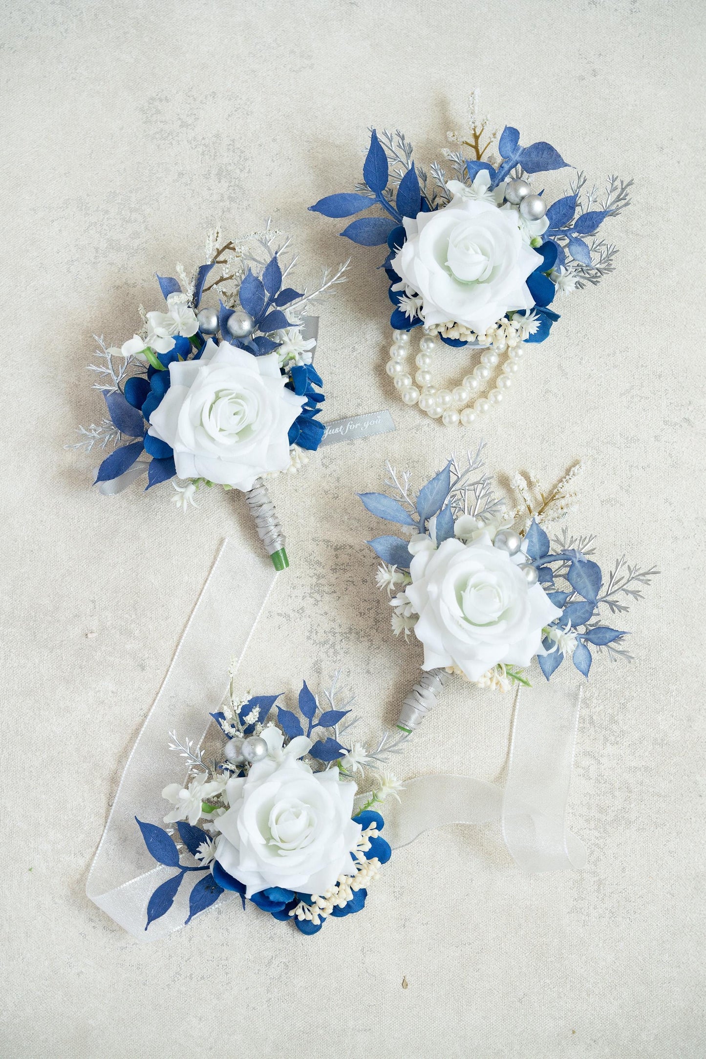 White Rose Pearl Corsage - Blue Eucalyptus Mom Bracelet, Bridesmaid Gift, Prom Boutonniere, Elegant Winter Wedding Bridal Accessories