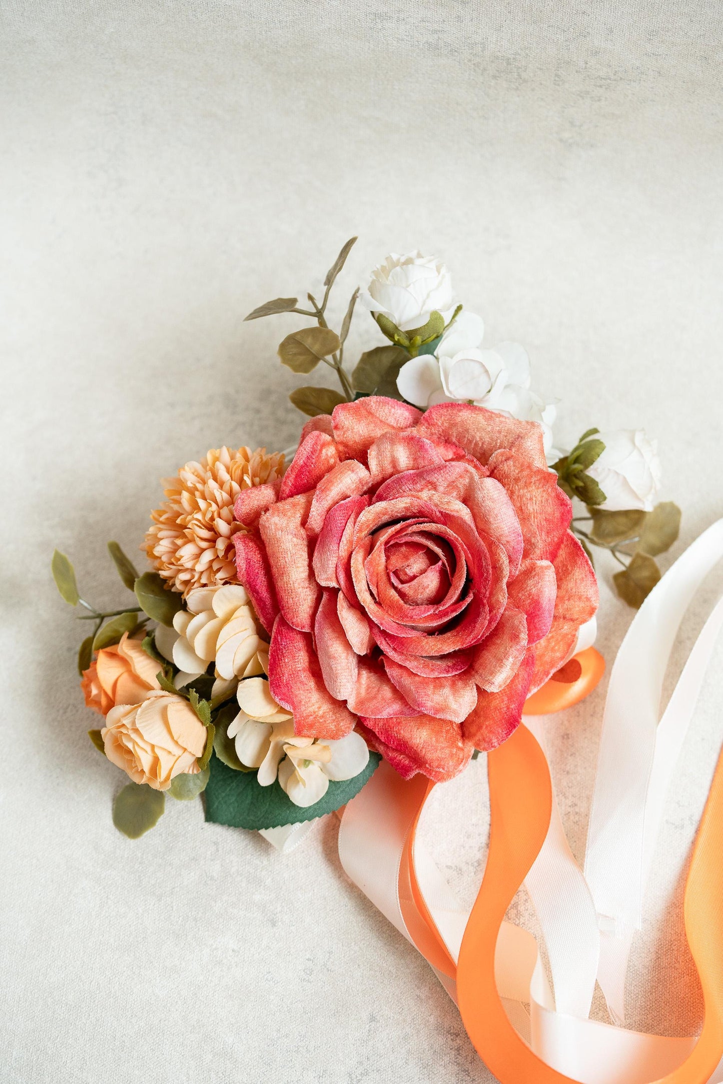 Pumpkin Orange Rose Wrist Corsage with Ribbon, Fall Wedding Corsage, Autumn Bridesmaid Gift, Halloween Wrist Flower, Bridal Accessories