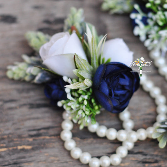 Wrist corsage/Navy rose corsage/mother corsage/bridesmaid corsage/flower girl corsage/wedding corsage/botanical pearl corsage/rustic corsage