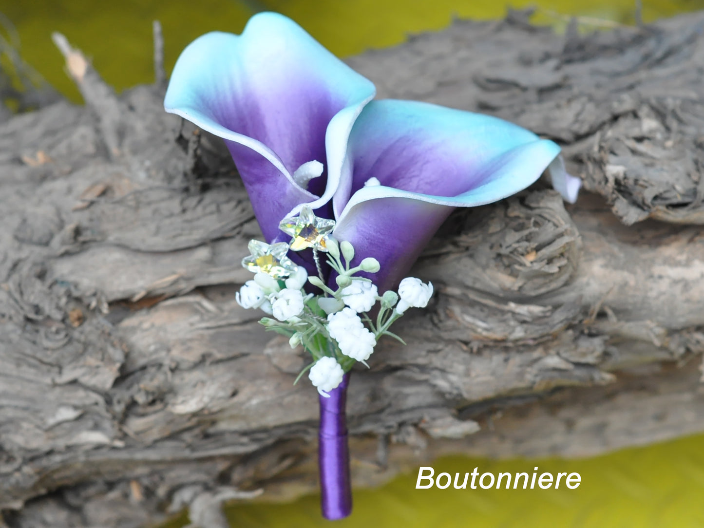 Real touch cascading calla lily bouquet/Purple turquoise blue calla lily bouquet set/Rustic wedding bouquet set/bridal bouquet.bridesmaids bouquet.corsage and boutonniere