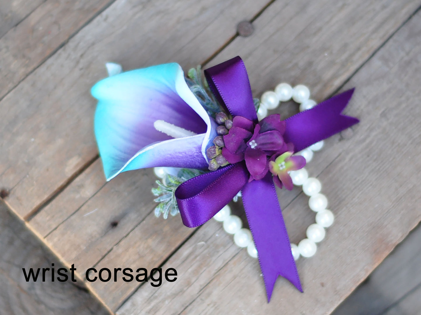 Real touch purple turquoise blue calla lily bouquet set ,bridal bouquet,bridesmaids bouquet ,corsage and boutonniere